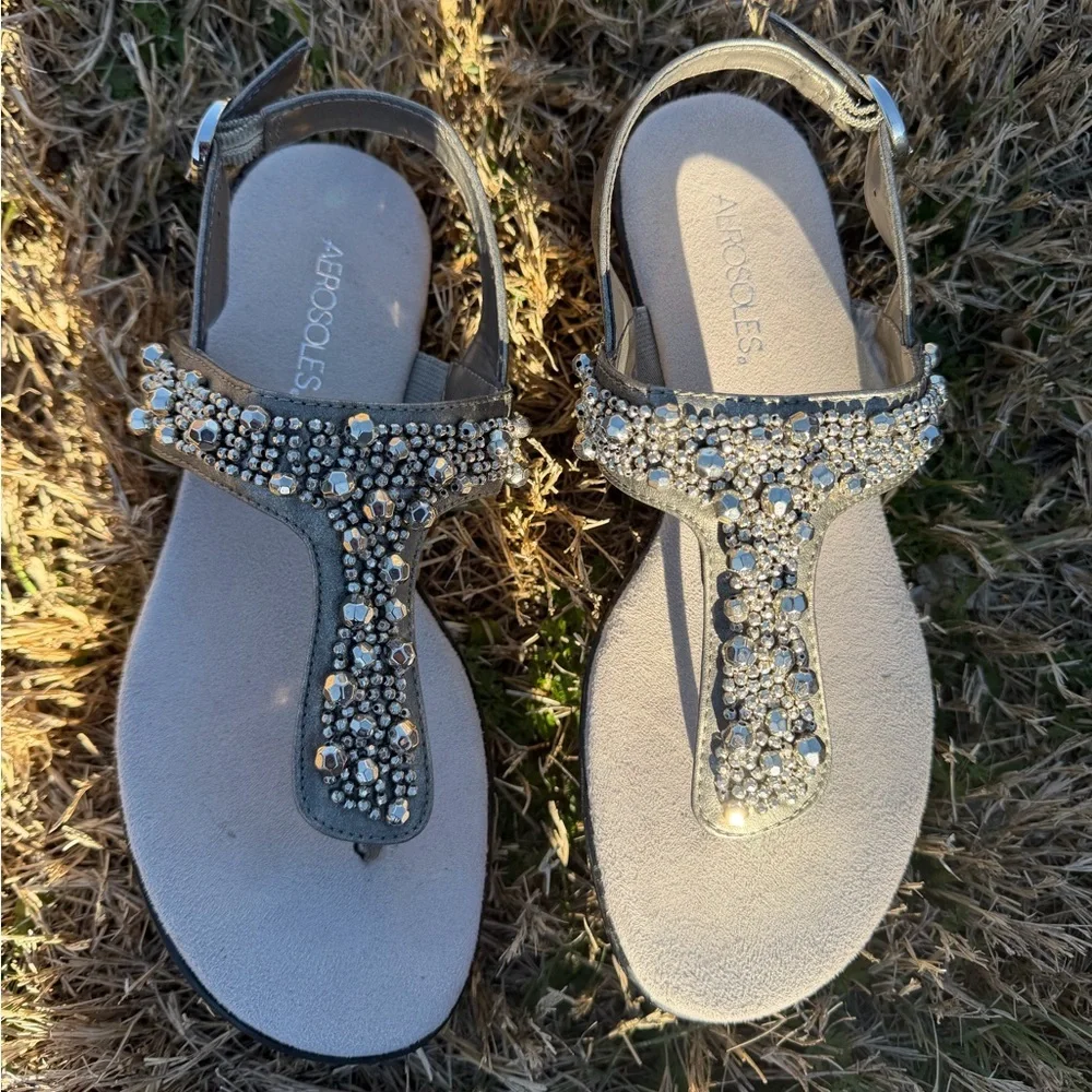 AEROSOLES Crystal Chlear Silver Embellished‎ Sandals Sz-7.5M. J